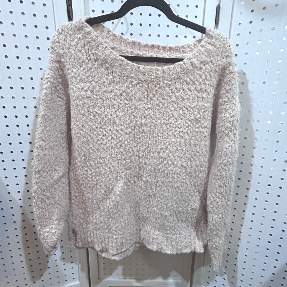 Rhapsody Textured‎ Chenille Knit Sweater Light Pink Loose Fit Cozy Womens L G